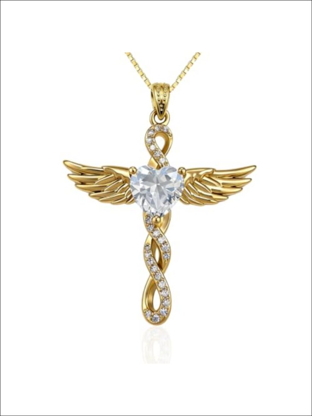 Angel Wings Infinity Cross Necklace 18K Gold Plated Heart Birthstone Pendant